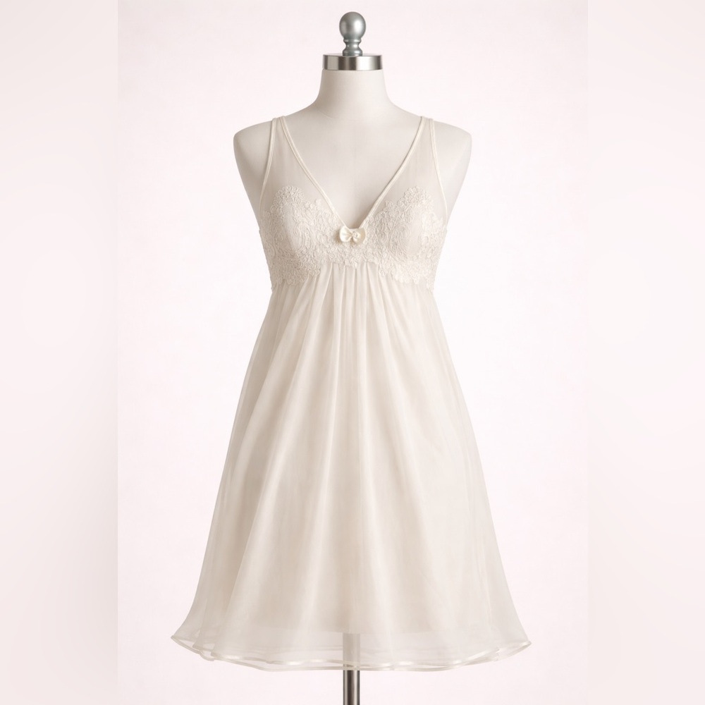 Oscar de la Renta Ivory Sheer Lace Babydoll Honeymoon Nightgown – Size XL